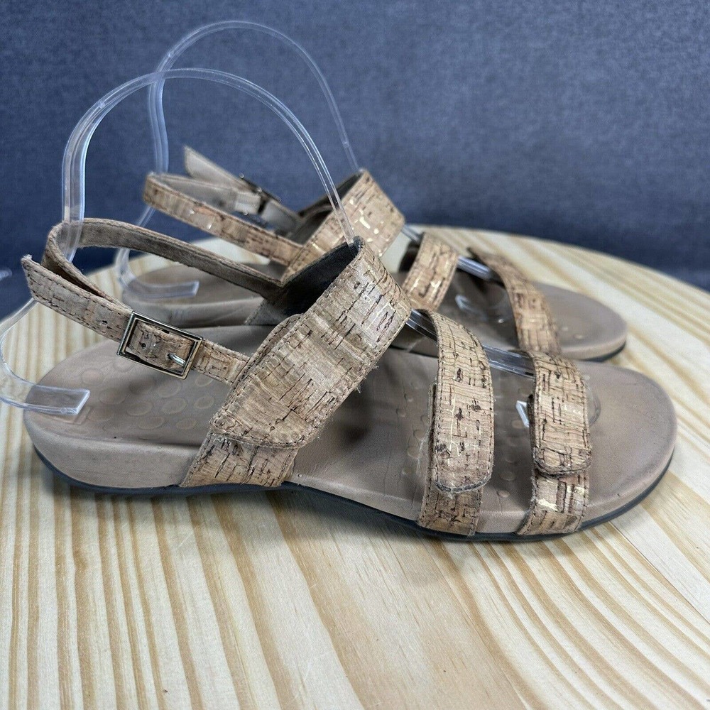Vionic Teagan Sandals Natural Cork Gold Comfort Ankle Strap Buckle Size 7 EU 38